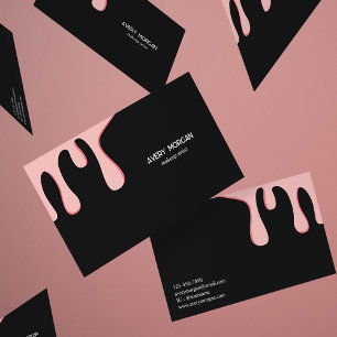 Modern Black Pink Drip Makeup Artist Business Card