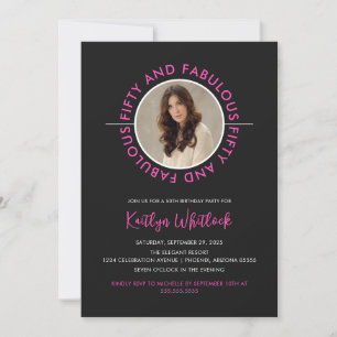 Modern Black Pink Fifty and Fabulous Birthday Invitation