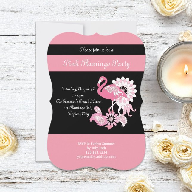 Modern Black Pink Flamingo Party Invitations (Creator Uploaded)