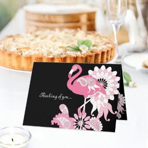 Modern Black Pink Flamingo Thinking of You Card