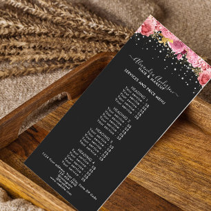 Modern Black Pink Floral Diamonds Glitter Price Rack Card