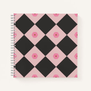 Modern Black & Pink Floral Geometric Notebook