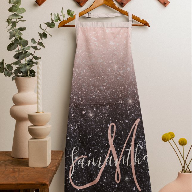 Modern Black & Pink Glitter Sparkles Name  Apron (Creator Uploaded)