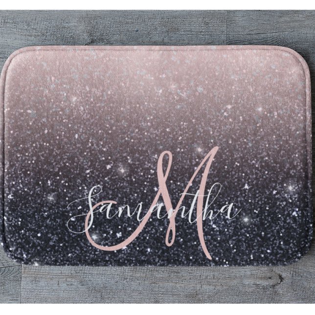 Modern Black & Pink Glitter Sparkles Name  Bath Mat (Creator Uploaded)