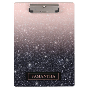 Modern Black & Pink Glitter Sparkles Name Clipboard