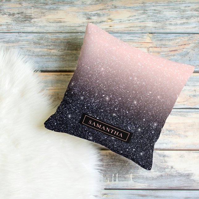 Modern Black & Pink Glitter Sparkles Name Cushion (Creator Uploaded)