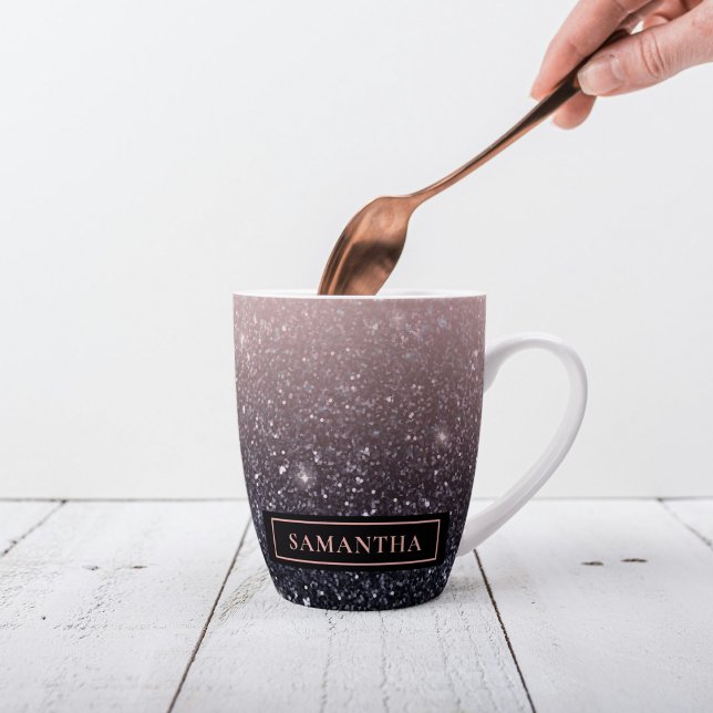 Modern Black & Pink Glitter Sparkles Name Latte Mug (Creator Uploaded)