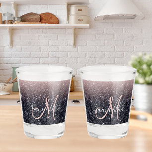 Modern Black & Pink Glitter Sparkles Name  Shot Glass