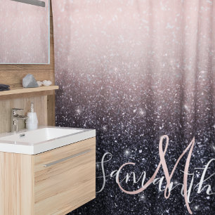 Modern Black & Pink Glitter Sparkles Name  Shower Curtain