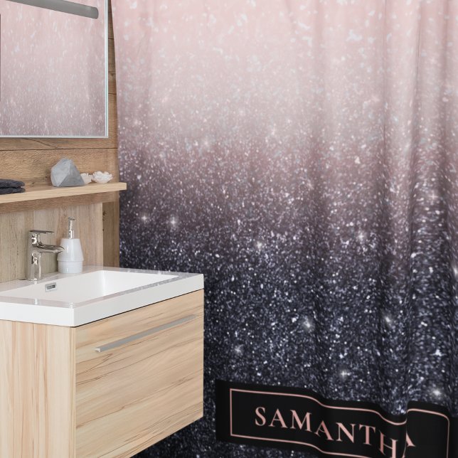 Modern Black & Pink Glitter Sparkles Name Shower Curtain (Creator Uploaded)