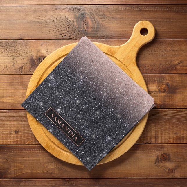 Modern Black & Pink Glitter Sparkles Name Tea Towel (Creator Uploaded)