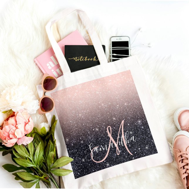 Modern Black & Pink Glitter Sparkles Name  Tote Bag (Creator Uploaded)