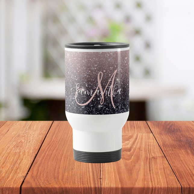 Modern Black & Pink Glitter Sparkles Name  Travel Mug (Creator Uploaded)