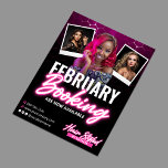 Modern Black Pink Hair Salon Booking Photo Flyer<br><div class="desc">Make a statement with this elegant hair salon flyer, perfect for announcing February booking openings. The design features a sophisticated colour palette of deep purple and black, accented with modern pink neon script. The layout includes space for three high-quality photos, showcasing your hair styling expertise. It includes all the necessary...</div>
