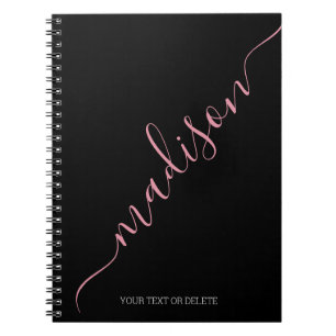 Modern Black Pink Handwritten Name Monogram Notebook