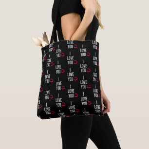 Modern Black Pink Lips Love Typography Tote Bag