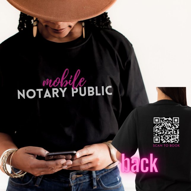 Modern Black Pink Mobile Notary Signing Agent QR  T-Shirt (Creator Uploaded)
