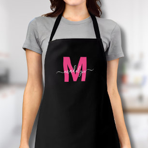 Modern Black Pink Monogram Initial Name Apron