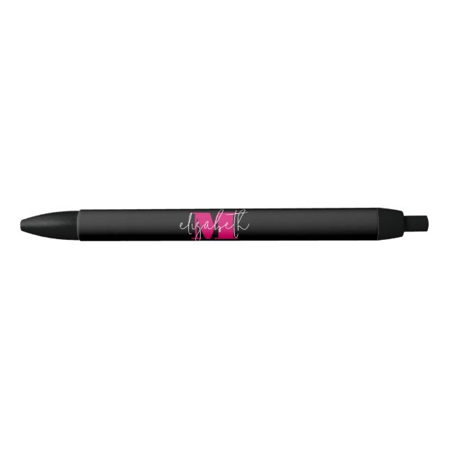 Modern Black Pink Monogram Script Name Ink Pen (Front)