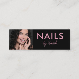 Modern Black Pink Nail Artist Salon Photo Mini Business Card