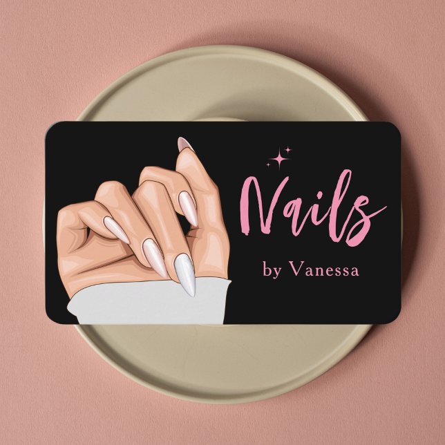Modern Black Pink Nail Technician Business Card (Creator Uploaded)