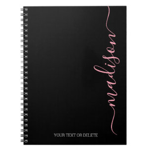 Modern Black Pink Name Monogram Initial Notebook