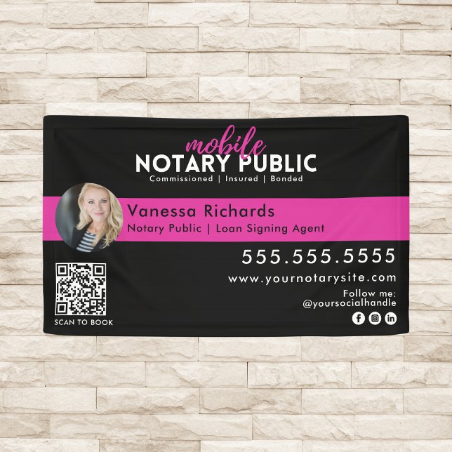 Modern Black & Pink Notary Public Event Display QR Banner (Creator Uploaded)