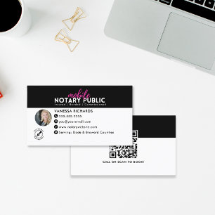 Modern Black Pink Notary Signing business QR Code Card