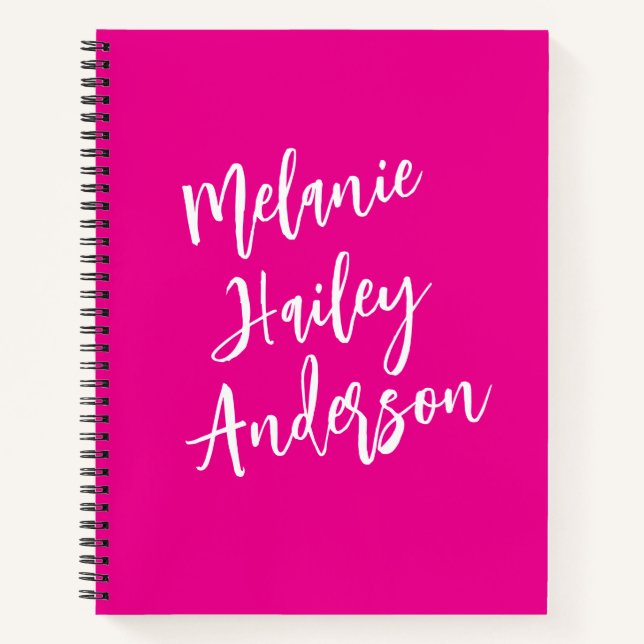 Modern Black Pink Personalised Monogram Name  Notebook (Front)