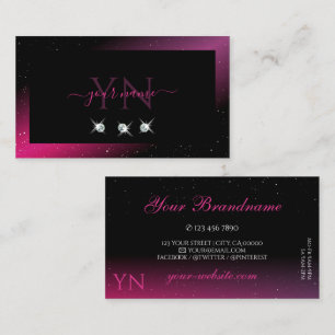 Modern Black Pink Purple Sparkle Diamonds Monogram Business Card