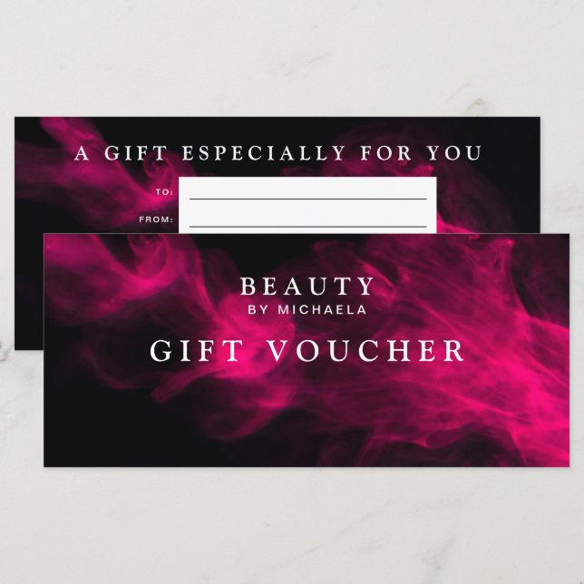 Modern Black & Pink Smoke Gift Voucher/Certificate (Front/Back)