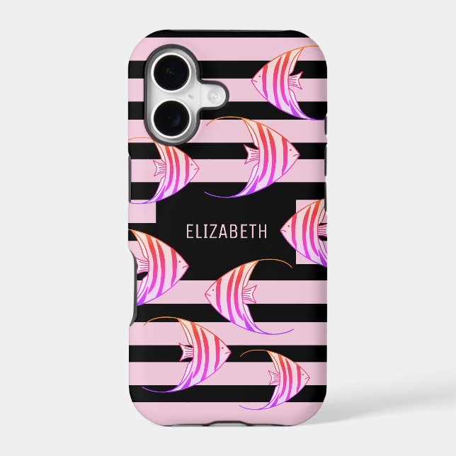 Modern Black Pink Striped Angel Fish Personalised (Back)