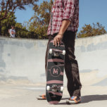 Modern Black Pink Watercolor Stripes Monogram Skateboard<br><div class="desc">Modern Black Pink Watercolor Stripes Monogram skateboard. Add your monogram.</div>
