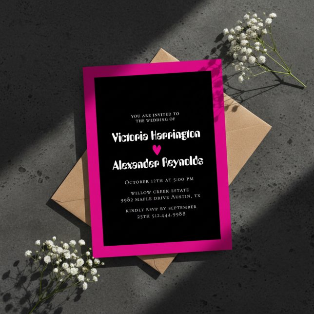 Modern Black & Pink Wedding Invitation (Creator Uploaded)