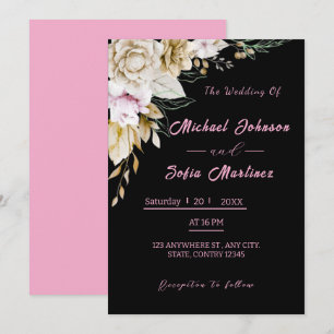 Modern Black & Pink Wedding Invite Chic Love