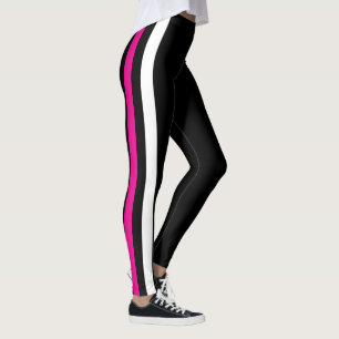 Modern Black Pink White Striped Leggings