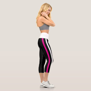 Modern Black Pink White Striped Leggings