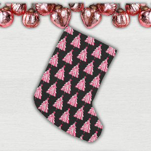Modern Black & Pink Woodland Christmas Tree Small Christmas Stocking