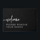 Modern Black Please Remove Your Shoes Doormat<br><div class="desc">This door mat features a modern black background with a minimalist font combination. It's the perfect addition to inside or outside of your house to inform guests of your no shoe house policy. :)</div>