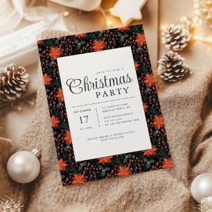 Modern Black Poinsettia Christmas Party Invitation
