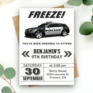 Modern Black Police Car Birthday Party Invitation