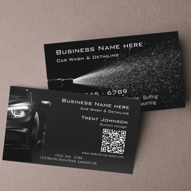 Modern Black Pressure Wash Car Detailing QR Business Card (Creator Uploaded)