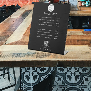 Modern Black Price List QR Code Social Media Pedestal Sign