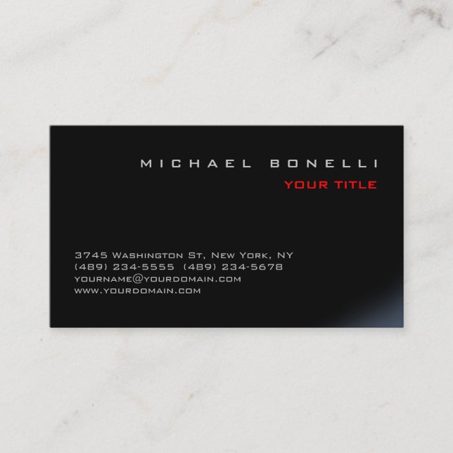 Modern Black Professional Business Card (Front)
