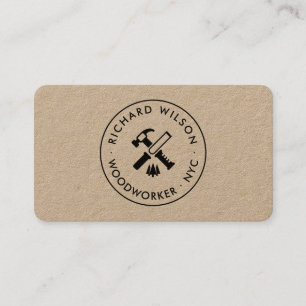 Modern black professional carpenter logo kraft business card