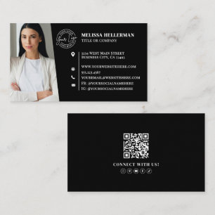 Modern Black Professional QR Code Photo Logo Business Card