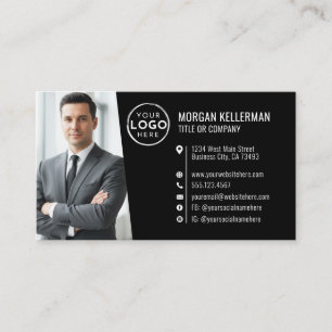 Modern Black Professional QR Code Photo Logo Business Card