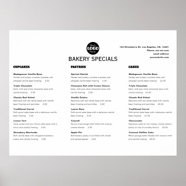 Modern Black Professional Restaurant Logo Menu Poster (Front)