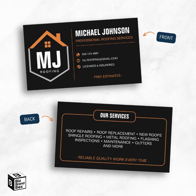 Modern Black Professional Roofing Contractor Business Card (Modern Black Professional Roofing Contractor Business Card)