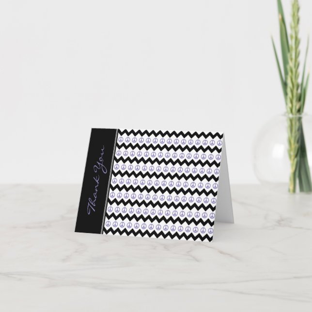 Modern Black Purple Chevron Peace Signs Thank You (Front)